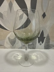Pier 1 Crackle Olive Green 18 oz Balloon Red Wine Glass 9 Inch Tall Goblet