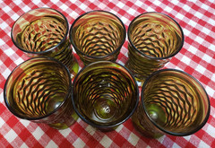 Indiana Glass Whitehall Avocado Green Cubist 6″ Footed Tumbler LOT 6 VTG MCM