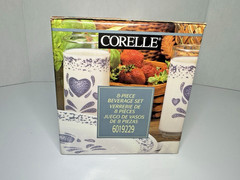 Vintage Corelle Blue Hearts 8 Pcs Set Glasses 16oz Spongeware Cottage New in Box