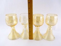 Set of 4 Goblets Etched Grape Bowls Beehive Stems Luster Peach Color Stemware