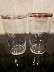 Vtg. 2~1950’s Bartlett Collins Frosted Grape Vine Gold Trim Glasses (Bin#20)
