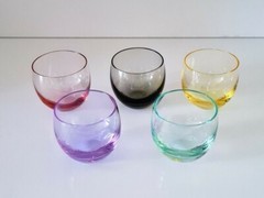 5 pcs ANTIQUE MOSER ART GLASS BOHEMIAN CULBUTO SHOT GLASSES, Original Box