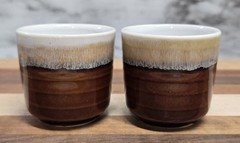 Vintage Stoneware Saki Cups Shot Glasses Brown Glaze Two Tone