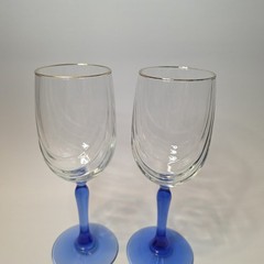 6 Lenox Crystal Wine Glasses Cobalt Blue Stemmed Dual Swag Draped Gold Rim 1980s