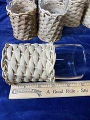 2 Vintage Rattan Wicker Glasses Tumblers Cocktails Boho Rustic UNIQUE ITEM Set/2
