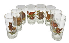 Vintage West Virginia Glass Co American Wildlife Highball Glasses Set of Eight