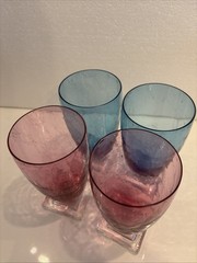 4 SMYERS Studio Art Glass Tumblers 6” Marble Effect Amethyst & Blue ’99 Set Lot