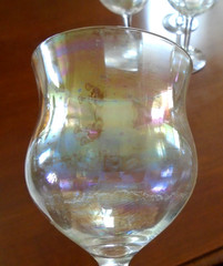 VINTAGE Art Deco 30s 40s ELEGANT IRIDESCENT RIBBED WINE GLASS CRYSTAL STEMS (4)