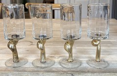 4 ABIGAILS BOMBAY GLASSES TWISTED STEM GOLD LEAF RUB 8.5” Tall