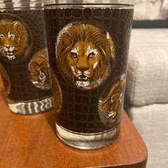 Vintage Libbey African Safari Animal 10oz Textured Tumblers (5)