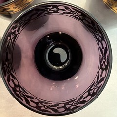 (5) Vintage Amethyst Pier 1 Imports Purple Blown Glass Tumblers Gold Trim
