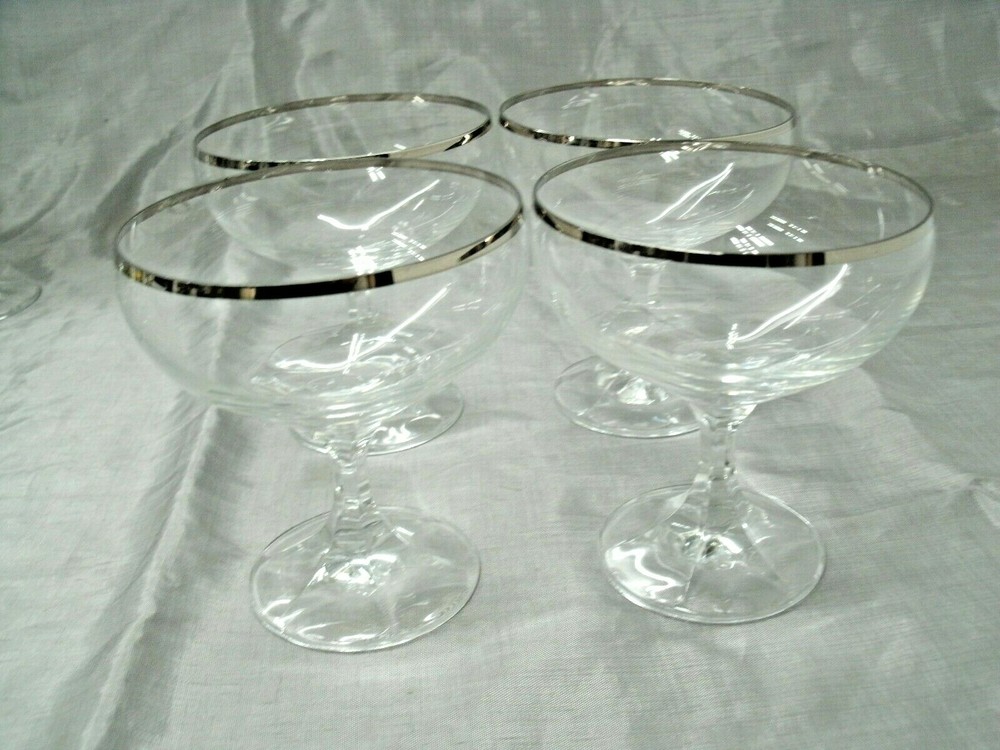 Vtg Schott Zwiesel NECKAR Set of 4-4 1/4″ Champagne Tall Sherbet Platinum EC 1