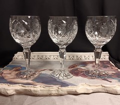 3 Vintage «Country Rose» Cut Crystal Wine Hocks Goblets Glasses 6 1/4″ by Sears