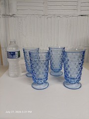 1 FREE Vntg Indiana Glass Colony Whitehall Blue Iced Tea Glass 4 Set Footed 6″