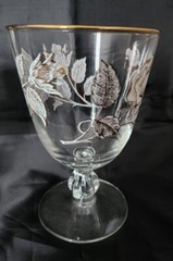 Set (4) Vtg Libbey Stemmed Glasses White & Gold Rose/ Trim Rose Bouquet 5.4″H