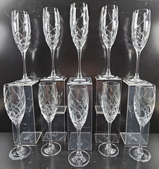 (10) Cristal D’Arques Junon Fluted Champagne Set Crystal Cut Clear Stemware Lot