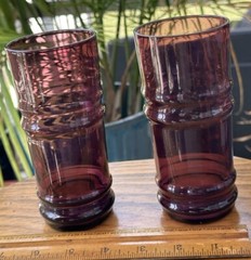 VTG Blenko? 2 Bamboo Amethyst Purple Highball Cocktail Drink Glass Tiki Barware