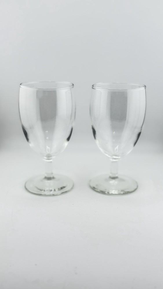Set of 2 Clear Wine Goblets 12 oz Stemmed Glasses Vintage Barware Drinkware