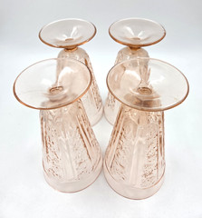 4 Federal Depression Glass Pink Sharon Cabbage Rose 15oz Footed Tumblers 6-3/4″