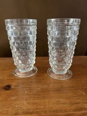 2 Vintage 7” Indiana Glass Tumblers Clear Footed