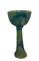 Vintage Pottery Drip Glaze Stoneware Wine Goblet Chalice