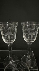 Vintage Set Of 5 Vintage 3.75″ Tall Needle Etched Crystal Shot Glasses