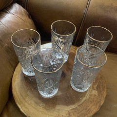 5 Vintage Libbey Hobstar Clear Elegant Cut Highball/ Water Drinking Glasses
