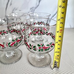 Vintage Libbey Holly Berry Red Ribbon Christmas Dessert Glass Goblet Set of 4