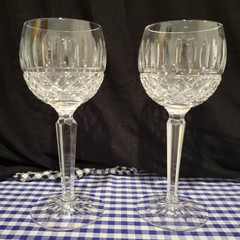 2 WATERFORD Crystal LISMORE Vintage Wine Hock Glasses 7 1/2″ Ireland Irish