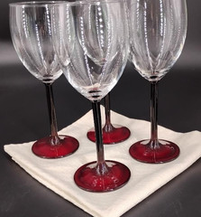 Vintage Cristal d’ Arques Black Cherry Red Stem and Base Wine Glass -Set of Four