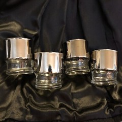 *MCM WIDE Silver Band Stacking 4 Set Glasses Bar Tumbler Low Ball Dorothy Thorpe