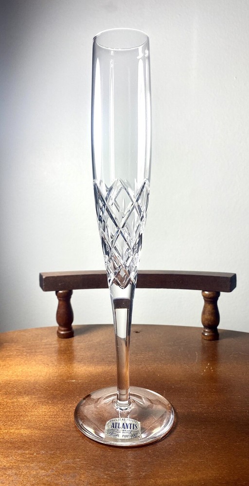 Atlantis Crystal Champagne Flute Hand Cut & Blown For Block Portugal Diamond 9”