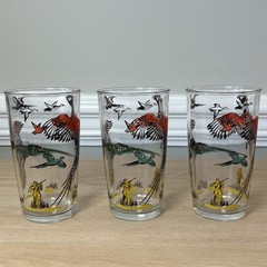3 Vintage Glass Tumblers Pheasant Hunter Bird Dog Barware 12 Oz Drinking Glass