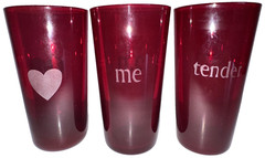 Set of 5 Wine Glasses Red Etched w Love – Me – Tender – love – True 8 oz.
