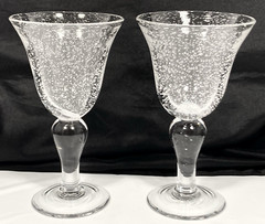 2 Artland IRIS Clear Seeded BUBBLE Glass Handblown Water Wine Goblets 8″ Tall