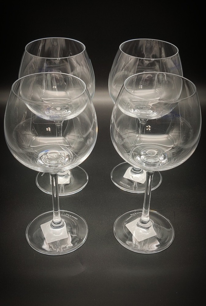 Four (4) Villeroy & Boch Purismo Crystal Wine Glasses. 8 1/8″ Tall