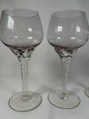 4 Vintage Bohemia Czech Amethyst & Clear Glasses Swirl Stem Star Goblet Cordial