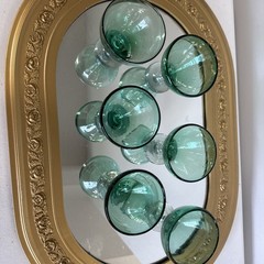 Vintage Green Cordial Dessert Glasses with Stem Set of 6 Made in Mexico