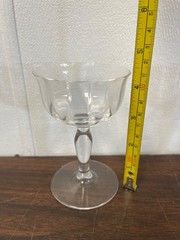 Set Of 2 Vintage 4.25” Tall Clear Glass Wide Mouth Wine Glasses CHIPPED