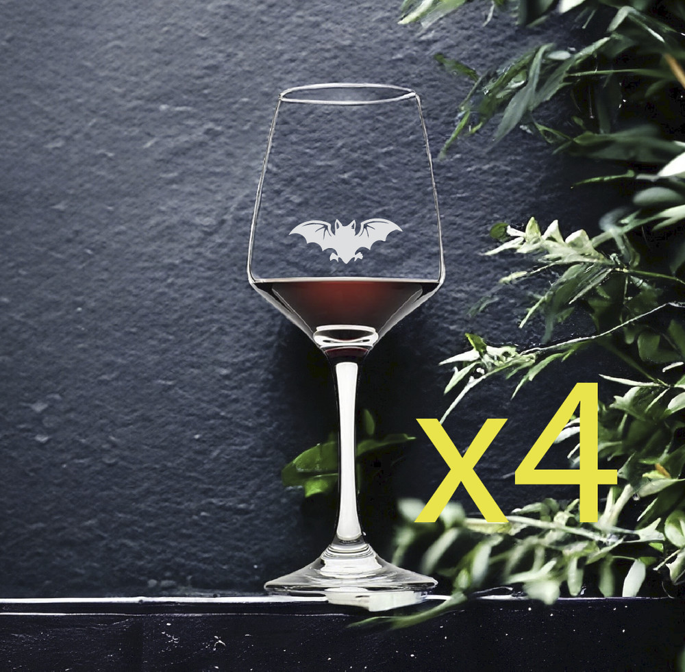 Bat Wine Glasses x4 Premium 12 Oz Personalize Animal Wild Nature Gift NEW