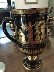 I. Spyropoulos Handmade Greece 24K Gold Black Ceramic 7 pc Greek Set