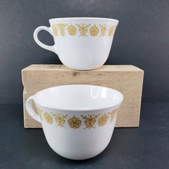 Vtg Corelle Livingware Corning Coffee Tea Mugs Cups Gold Butterfly USA 8oz