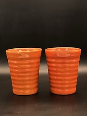 Bauer Pottery Orange Tumblers 3.75” Ring Ware Ringware Set of 2 Vintage
