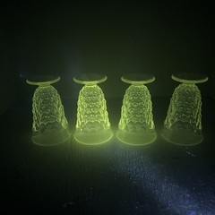 VTG Set Of 4 Fostoria American Cubist Manganese Glass 5.75” Footed Tea Goblets