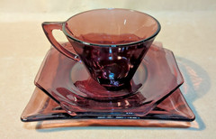 Vintage Hazel Atlas Moroccan Amethyst Glass Plate and Cup Set Purple