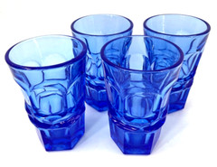 4- Fostoria Flat Tumbler Argus Blue 5 1/4″ Tall