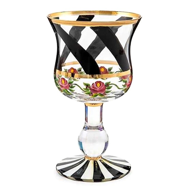 Mackenzie-Childs Maypole Wine Glass Black 7in 16oz New
