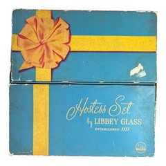 Vintage Libbey Glass Hostess Set 8 Gold Sports 12 oz Tumblers w/Box USA 1955