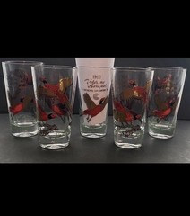 HAZEL ATLAS VINTAGE HIGHBALL PHEASANT GLASSES SET OF 5 1964 VETERANS BANQUET MCM