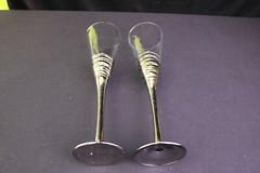 2 Toasting Flutes Platinum Stem and Foot Silver Swirls Trumpet Wine Two Tone